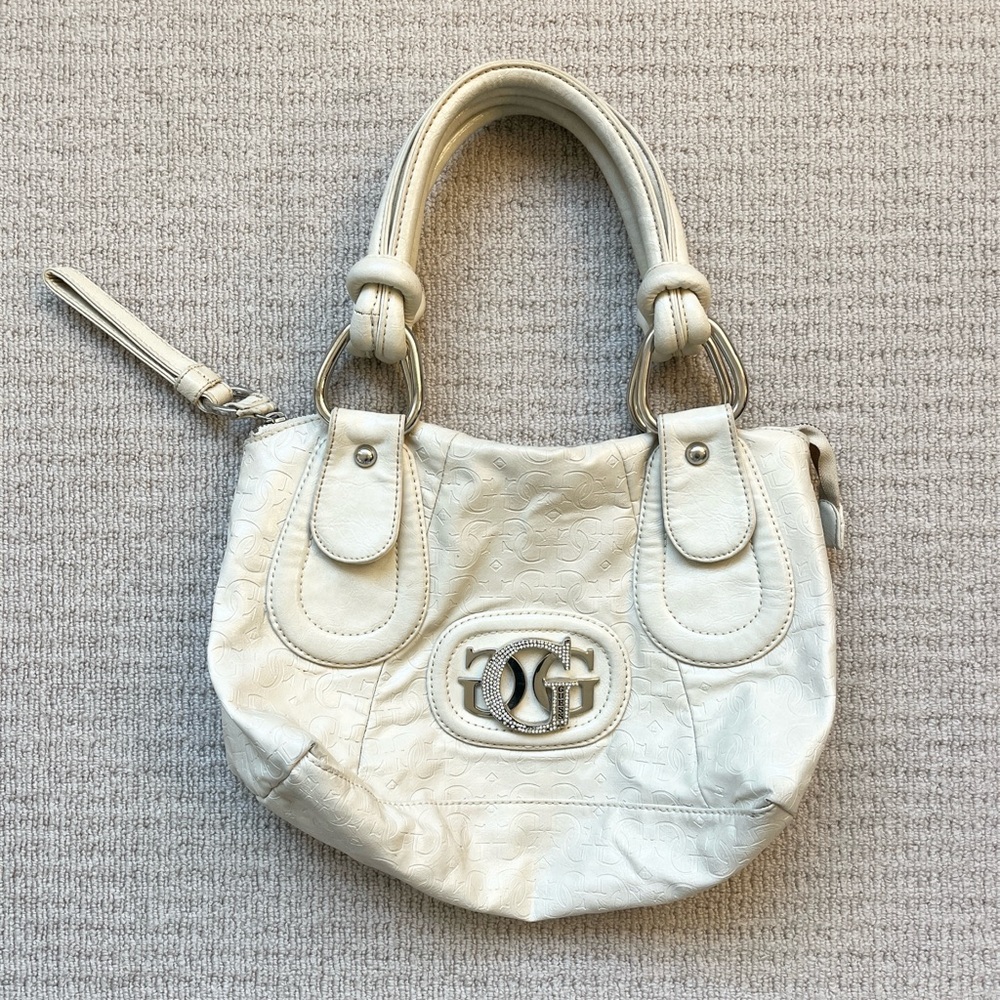 Vintage Y2K cream white leather guess bag